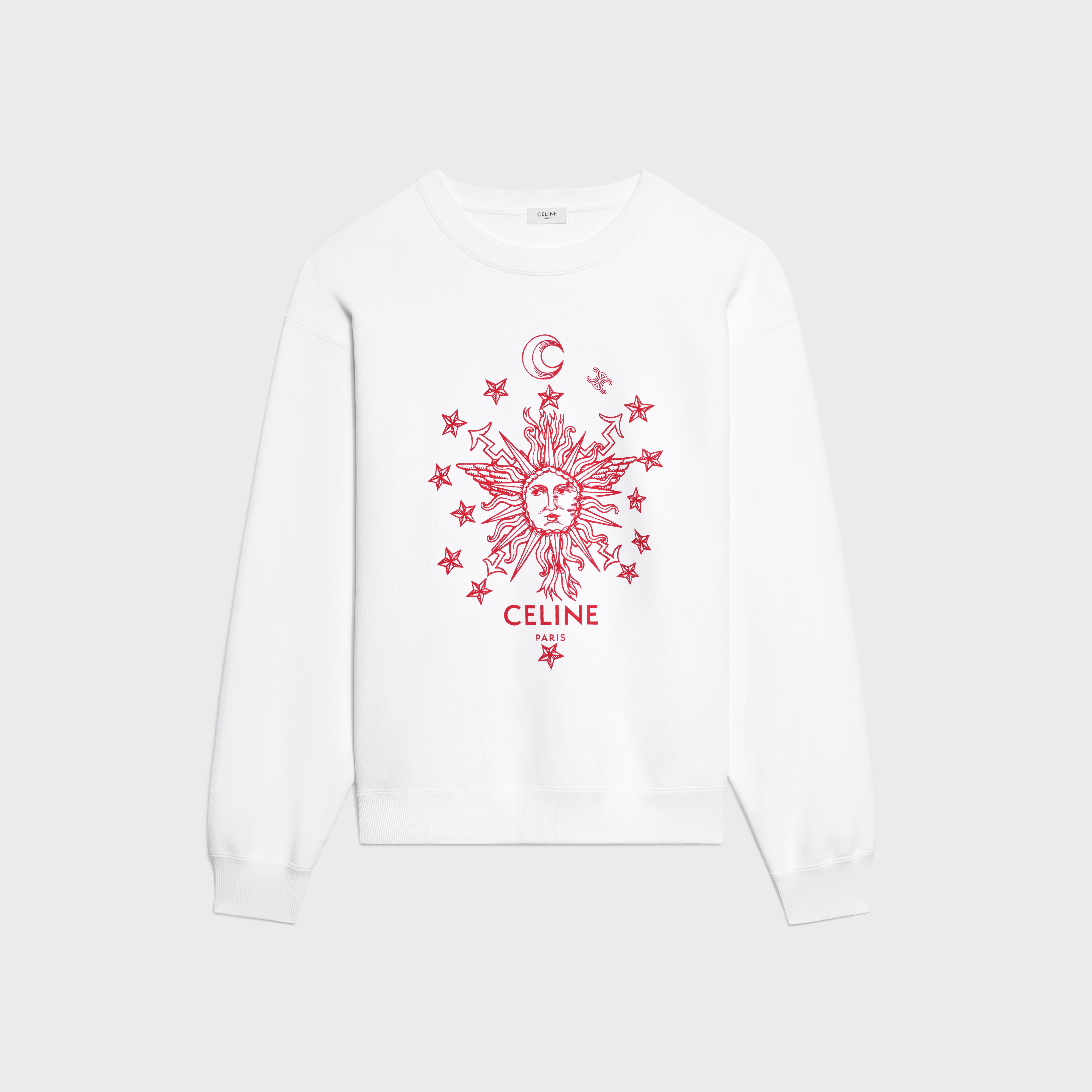 SWEATSHIRT IN COTTON FLEECE - BLANC/ROUGE | CELINE
